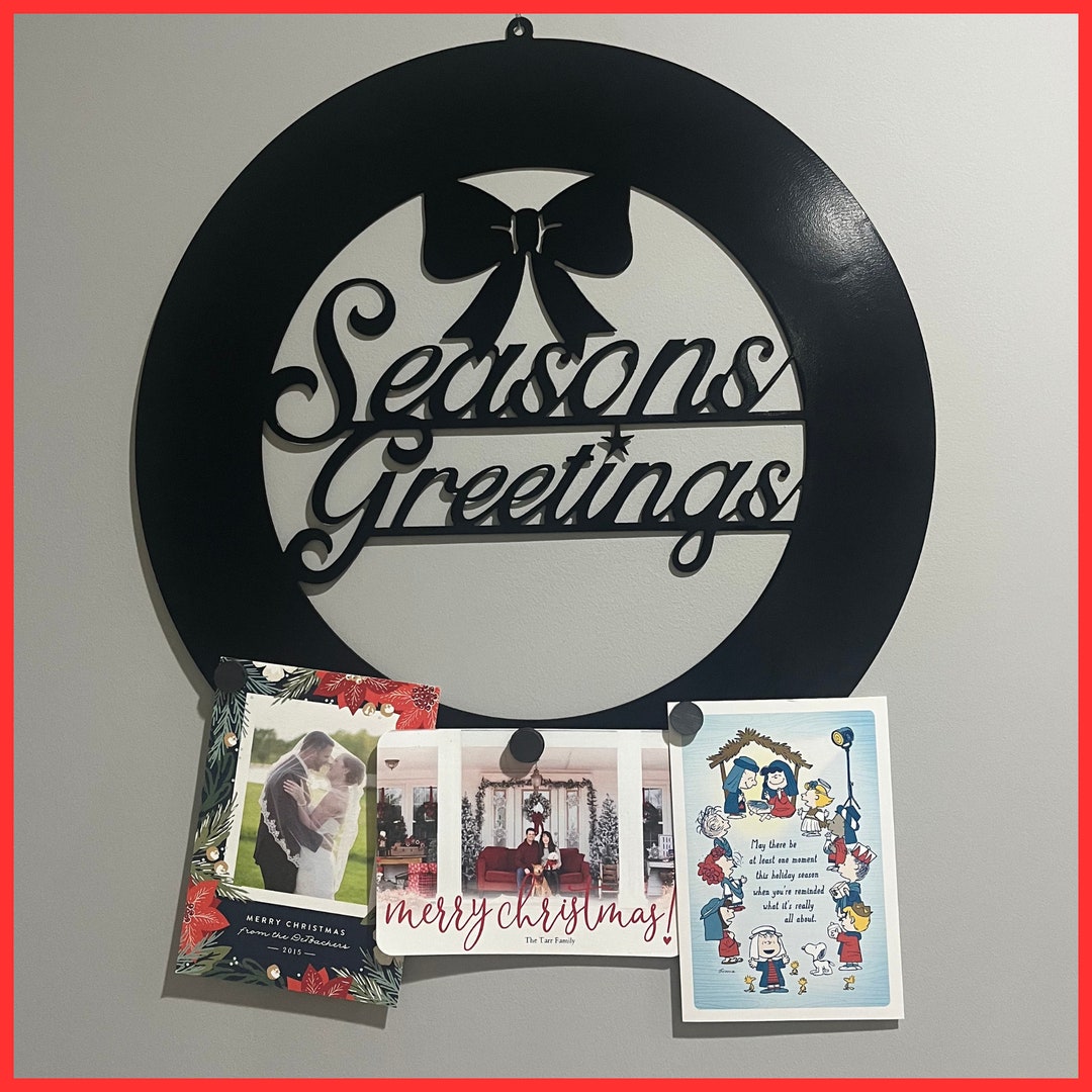 Seasons Greetings Metal Holiday Card Holder for Christmas and New Year ...