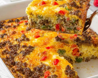 Receita de Caçarola Mexicana para o Café da Manhã (PDF para imprimir com download instantâneo), brunch com queijo para preparar com antecedência