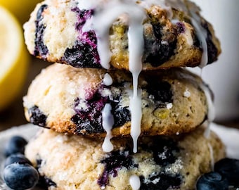 Blueberry Muffin Cookies Recipe – soft, cakey with lemon glaze (Printable PDF - Instant Download)
