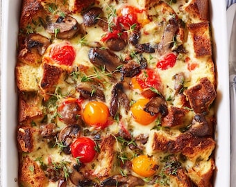 Mushroom and Three-Cheese Strata Recipe (Printable PDF - Instant Download)