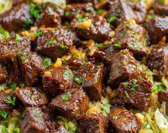 Garlic Butter Steak Bites with Sautéed Cabbage | PDF Recipe Card | Instant Download