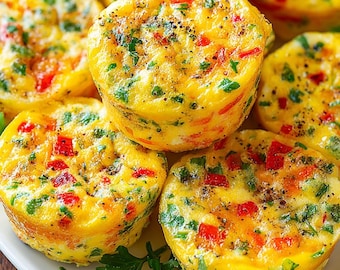 Breakfast Egg Muffins | Printable Recipe PDF Card | Make Ahead Ham and Cheddar Bites