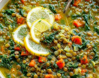 Anti-Inflammatory Lemon Turmeric Lentil Soup Recipe - Printable PDF Instant Download