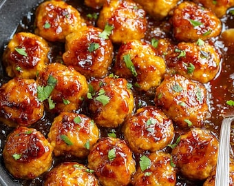 Sticky Honey Garlic Chicken Meatballs Recipe Card | Printable Digital Download