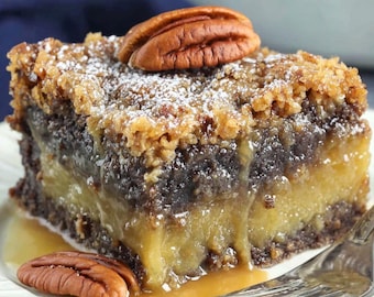 Chocolate Pecan Ooey Gooey Butter Cake Recipe – rich layered dessert (Printable PDF - Instant Download)