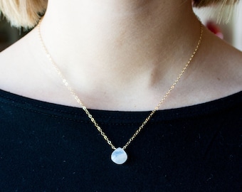 Moonstone Pendant Necklace, Dainty Gemstone Necklace, 14k Gold Filled Chain, Bridesmaid Jewelry, Gift for Her, Brie Collection