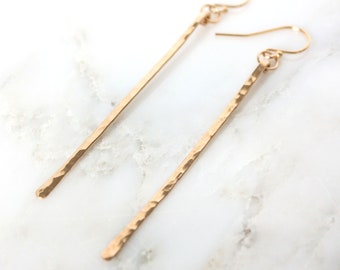 Dany 2" Gold Bar Earrings, 14k Gold Filled Spike Earrings, Hammered Bar Earrings, Modern Simple Jewelry, Minimal Gold Earrings