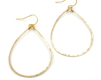 Olivia 1.75" Petite Gold Teardrop Earrings, 14k Gold Filled Hoops, Sterling Silver Hoops, Hammered Hoop Earrings, Jewelry Gift for Her