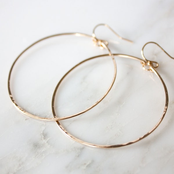 Gwen 2" Gold Hoop Earrings, Hammered Gold Hoop Earrings, 14k Gold Filled Hoops, Silver Hoops, Boho Hoop Earrings, Large Thin Gold Hoops