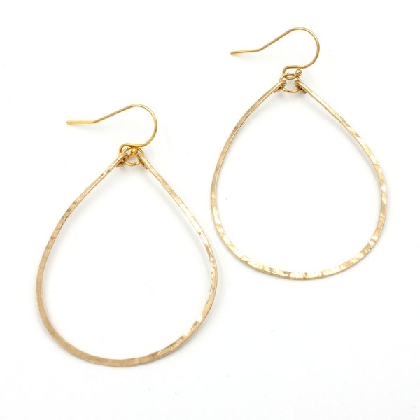 Olivia 1.75" Petite Gold Teardrop Earrings, 14k Gold Filled Hoops, Sterling Silver Hoops, Hammered Hoop Earrings, Jewelry Gift for Her