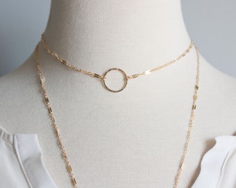 Gold Circle Choker Necklace, 14k Gold Filled Necklace, Gold Layering Necklace, Boho Choker, Gift Jewelry, Genevieve Collection