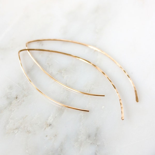 Alex Gold Arc Threader Earrings 2.5", Delicate 14k Gold Fill Earrings, Hammered Gold Contemporary Earrings, Minimal Hoop Earrings