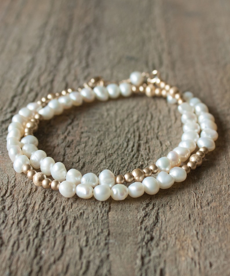 Kaia Pearl Wrap Bracelet Choker Necklace, Silver Pearl Jewelry, 14k Gold Filled Beaded Bracelet, Grey Pearl Necklace, Resort Jewelry image 4