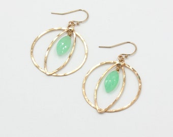 Cat Eye Earrings, Gemstone Hoops, 14k Gold Filled Hammered Hoop Earrings, Boho Gemstone Earrings, Shani Collection