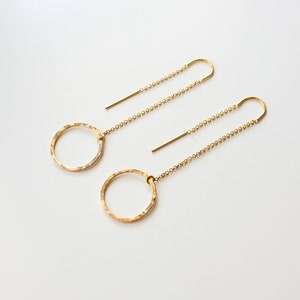 Gold Circle Threader Earrings, 14k Gold Filled Chain Threaders, Bridesmaid Earrings, Circle Drop Earrings, Long Gold Earrings, Genevieve