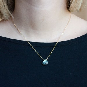 Brie Labradorite Pendant Necklace, Dainty Gemstone Necklace, Delicate Layering Necklace, 14k Gold Filled, Bridesmaid Jewelry, Gift for Her