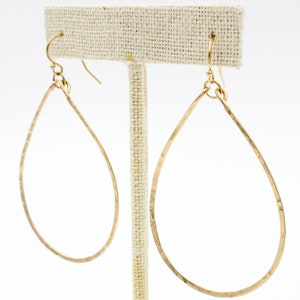 Olivia 2.25" Gold Teardrop Earrings Medium, Hammered Hoop Earrings, 14k Gold Filled Hoops, Sterling Silver Drops, Friend Gift Earrings