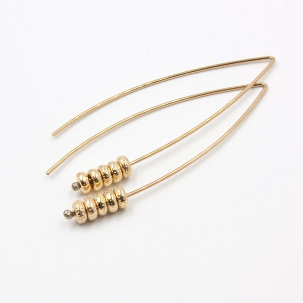Vesper Gold Studded Threader Earrings 2.5", Delicate 14k Gold Fill Arc Earrings, Thin Modern Earrings, Minimal Hoop Earrings