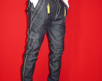 Daab dark denim handmade men's pants multiple pockets zips bottom, styles for all shoes, handmade stitch pull zips, hand print logo side pkt