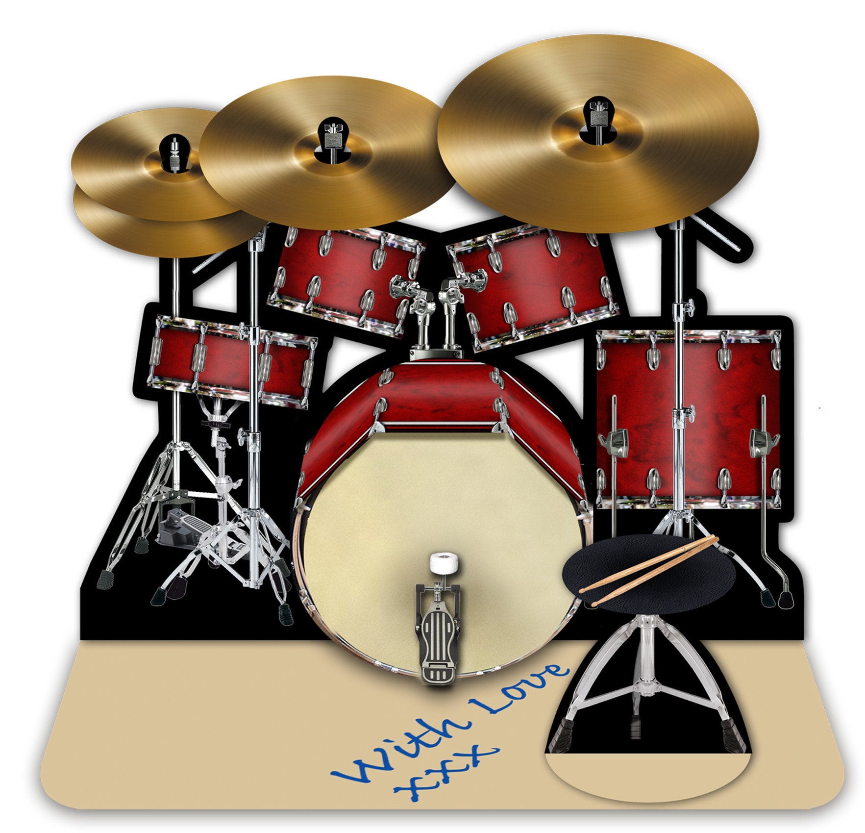 Drum Kit 3D Greeting Card Etsy