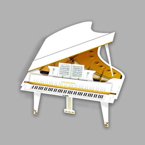 Tarjeta de felicitación musical 3D con piano de cola blanco