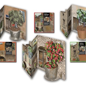 Italienische 3D-Grußkarten Blumen, Weinberg und Olive aus Olivenholz