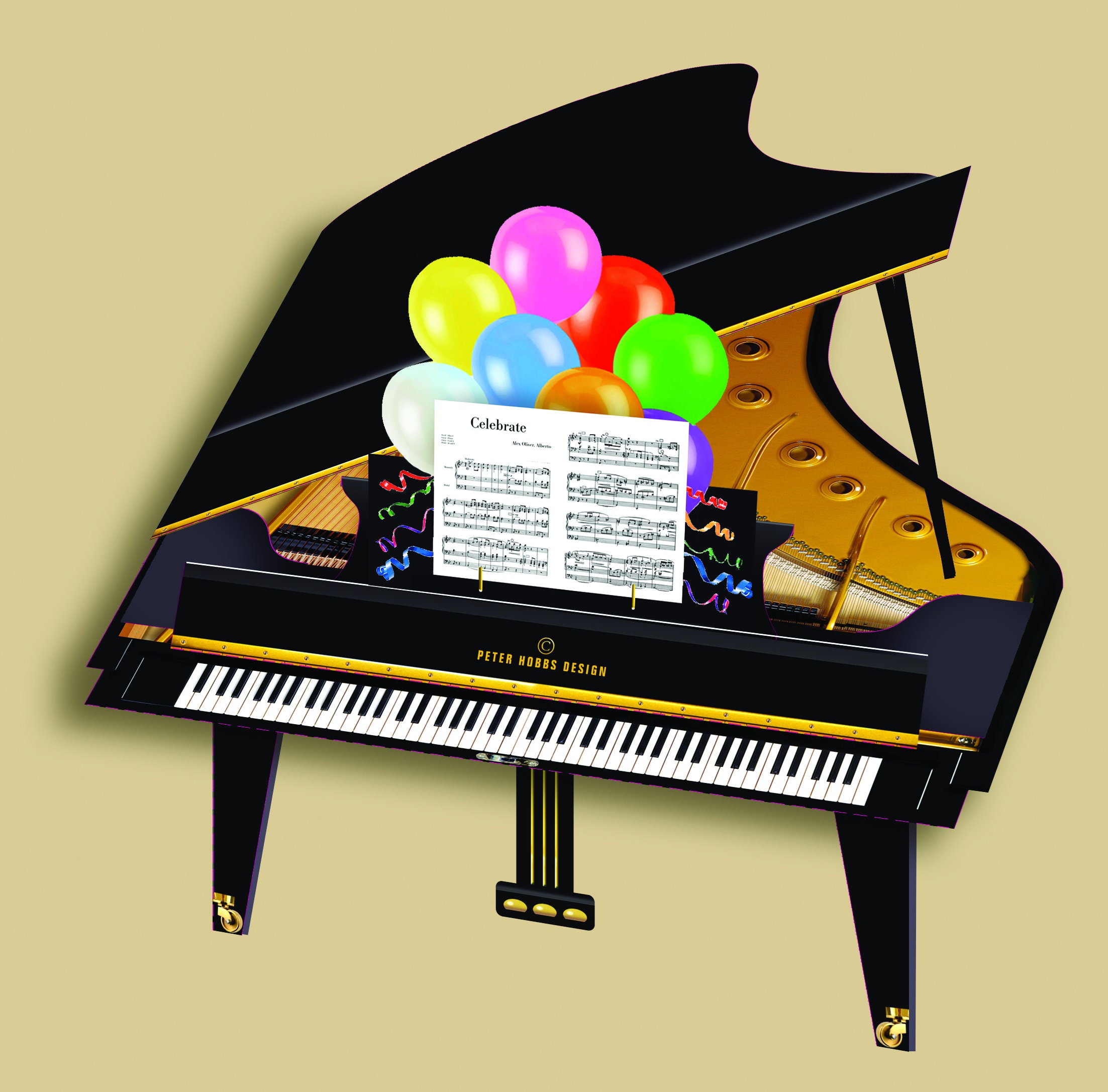 Elegant Grand Piano 3D Pop up Greeting Card Birthday, Anniversary