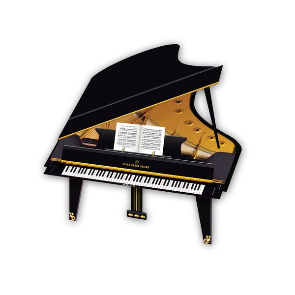 Cartão de felicitações musical 3D de piano de cauda