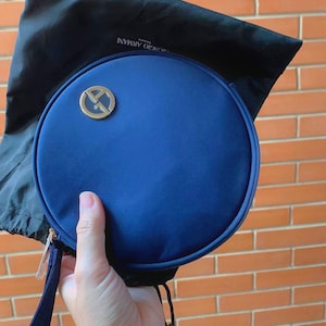 Giorgio Armani Blue Cosmetic BAG: Round Travel Pouch, Wristlet, Zip Pouch, Makeup storage