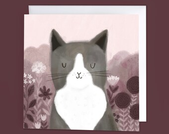 Meadow Cat Square Blank Greetings Card