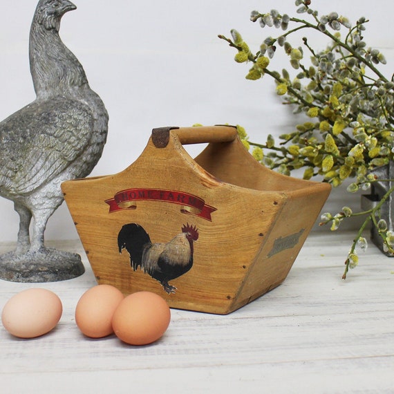 Rustic Egg Basket Vintage Wooden Crate Farm Fresh Eggs Box Archer Bath Easter 