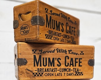 Mum's Cafe Box Wooden Vintage Advertising Crate