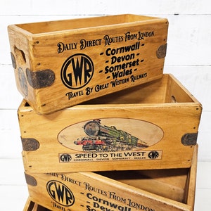 GWR Steam Train Vintage Box Wooden Advertising Crate Somerset Dorset Cornwall