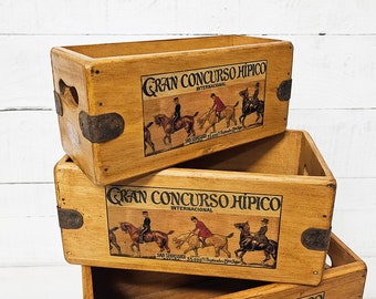 Horse Dressage Vintage Box Wooden Advertising Crate Spanish Showjumping