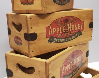 Honey Beekeeping Vintage Box Wooden Advertising Crate Apple Somerset Apiarist