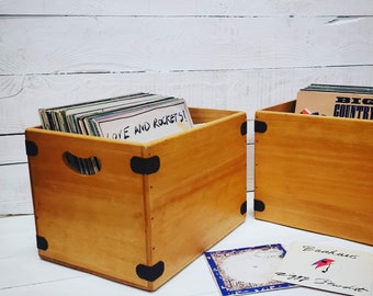 Vinyl Storage Crate Large 12" - Handcrafted Wooden Vinyl Album Record Box