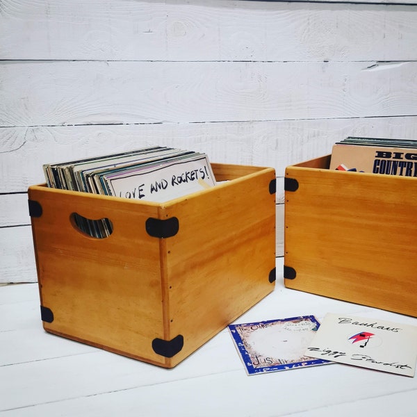 Vinyl Storage Crate Large 12" - Handcrafted Wooden Vinyl Album Record Box