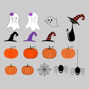 Clipart Halloween citrouille Clipart mignon chat noir fantôme PNG Bundle chapeau de sorcière toile d'araignée PNG Dessins mignons d'Halloween automne Clipart Download