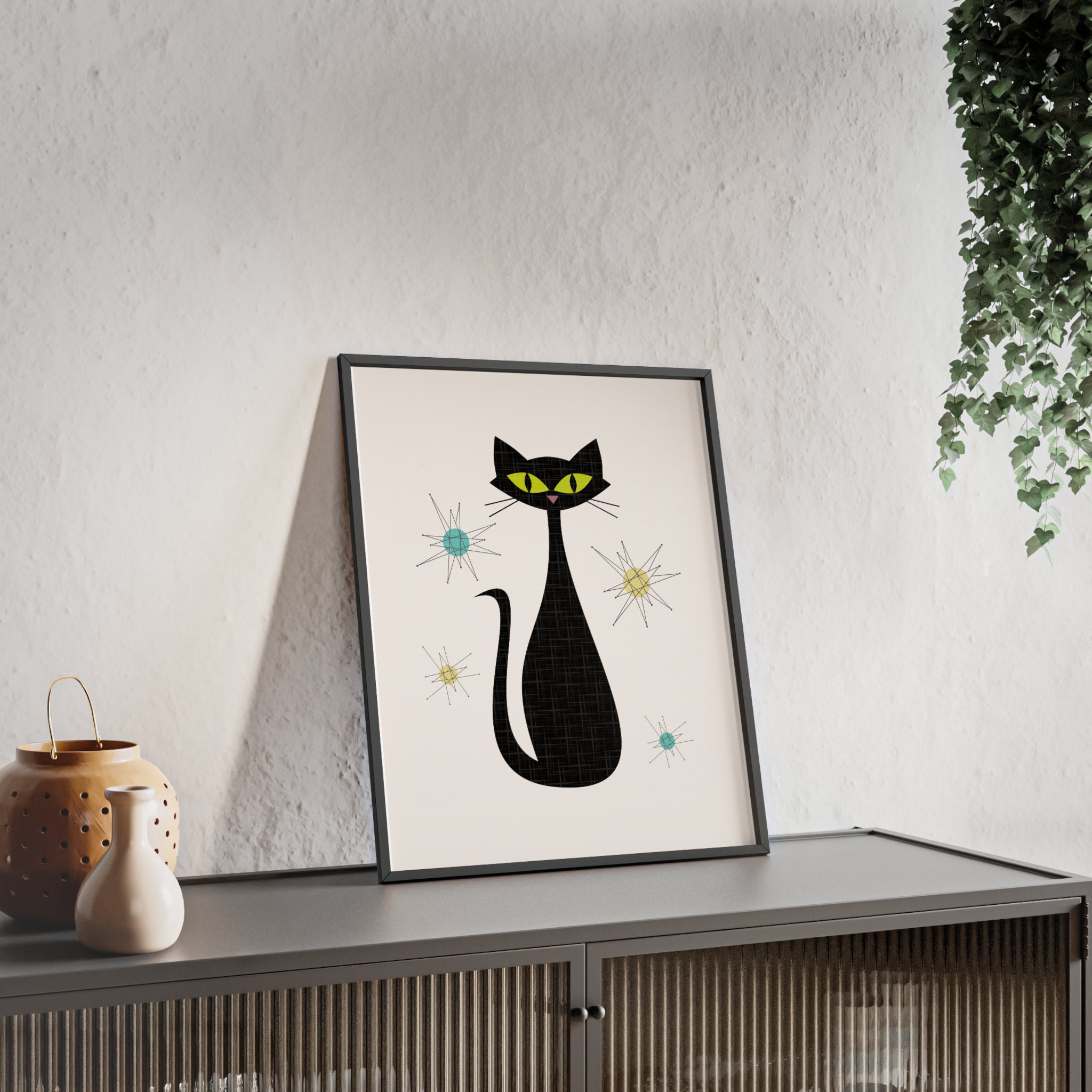 Black Cat Print Atomic Printable Wall Art Funny Retro Poster Home Decor ...