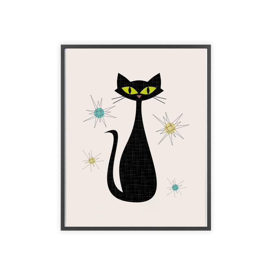 Black Cat Print Atomic Printable Wall Art Funny Retro Poster Home Decor ...