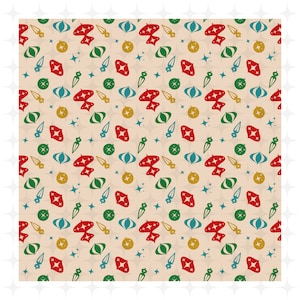 Christmas Ornaments Seamless Pattern Retro Christmas Background Repeating Design 50s Digital Wrapping Paper Print Fabric Textile Pattern