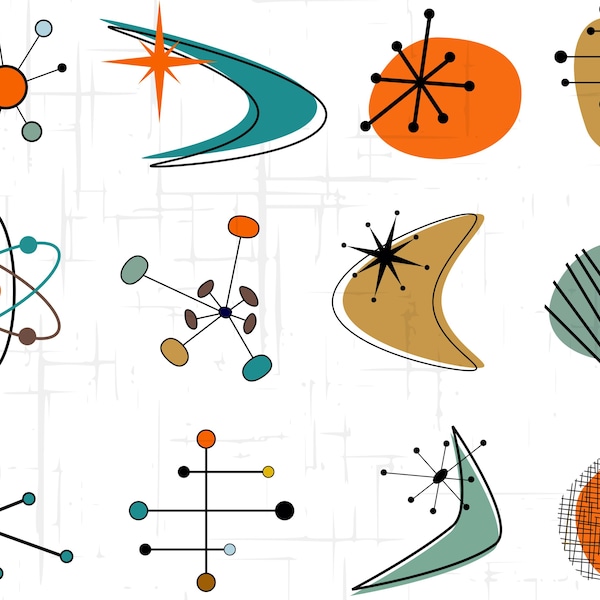 Mid Century Modern SVG Bundle: Retro Starburst Shapes (Digital Download)