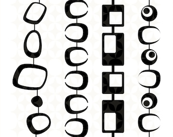 Halverwege de eeuw moderne geometrische ketting muur sticker retro MCM decor SVG bundel vormen elementen mid mod behang vector clip art atomic starburst