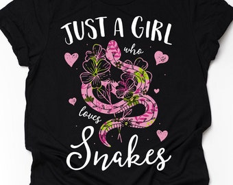 Unisex Just A Girl Who Loves Snakes Shirt, Snake Gift For Snake Lover, Floral Flower Snake Print T-Shirt, Snake Lover Gift