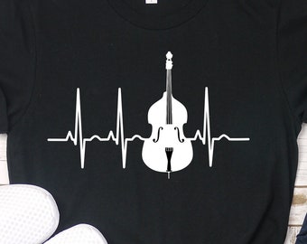 Unisex Retro Vintage Double Bass Shirt, Upright Bass T-Shirt, Contrabass, Heartline, Bass Player Adults Kids T-Shirt