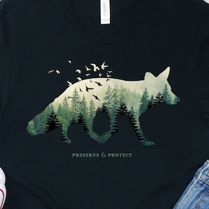 Preserve & Protect Fox Silhouette T-Shirt Vintage National Park Fox Forest Outdoor Camping Hiking Gift Nature Protection