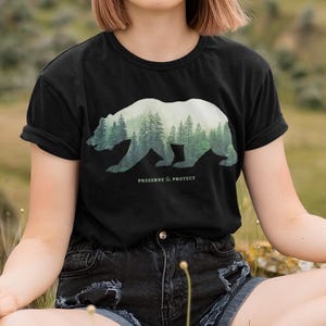 Preserve & Protect Bear Silhouette T-Shirt Vintage National Park Shirt Forest Outdoor Camping Hiking Gift Climate Change Tee Hoodie Sweater image 1