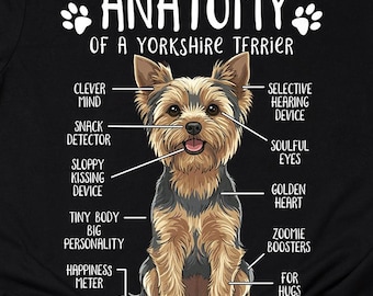 Funny Yorkie T-Shirt Yorkshire Terrier Anatomy Shirt Yorkie Lover Yorkie Mom Gift Dog Owner Print Tee Adults Kids Hoodie Sweater