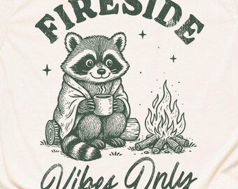 Retro Raccoon Camping T-Shirt Funny Animal Camper Shirt Hiking Lover Gift Fireside Vibes Only Cute Outdoorsy Tee Adults Kids Hoodie Sweater