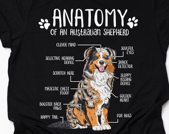 Unisex Funny Australian Shepherd Dog Lover Gift, Anatomy Australian Shepherd T-Shirt, Aussie Lover Shirt, Dog Print Tee Shirt Adults Kids